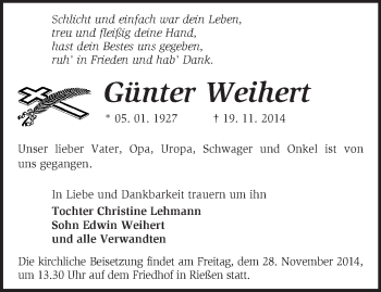 Traueranzeige von Günter Weihert von Märkische Oderzeitung