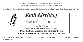 Traueranzeige von Ruth Kirchhoff von Märkische Oderzeitung