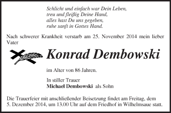 Traueranzeige von Konrad Dembowski von Märkische Oderzeitung