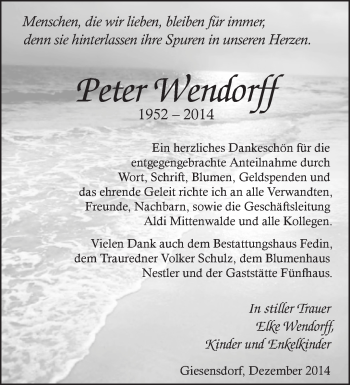 Traueranzeige von Peter Wendorff von Märkische Oderzeitung