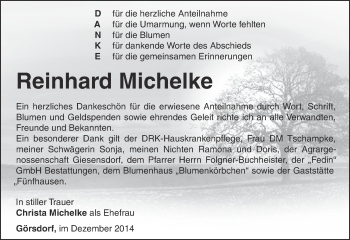 Traueranzeige von Reinhard Michelke von Märkische Oderzeitung