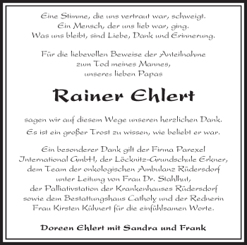 Traueranzeige von Rainer Ehlert von Märkische Oderzeitung