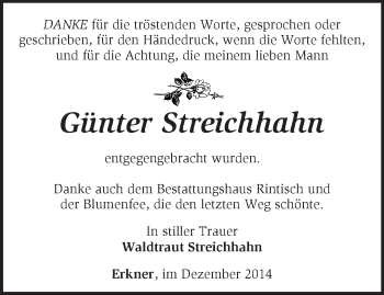 Traueranzeige von Günter Streichhahn von Märkische Oderzeitung