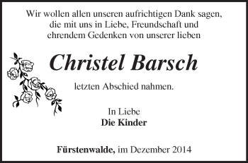 Traueranzeige von Christel Barsch von Märkische Oderzeitung