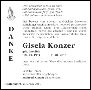 Traueranzeige von Gisela Konzer von Märkische Oderzeitung