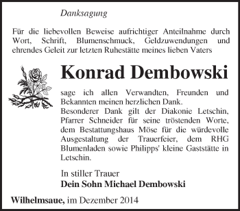 Traueranzeige von Konrad Dembowski von Märkische Oderzeitung