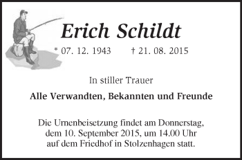 Traueranzeige von Erich Schildt von Märkische Oderzeitung