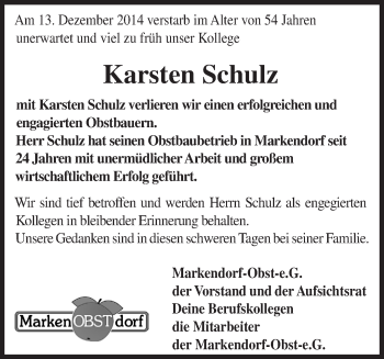 Traueranzeige von Karsten Schulz von Märkische Oderzeitung