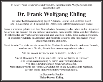 Traueranzeige von Frank Wolfgang Ehling von Märkische Oderzeitung