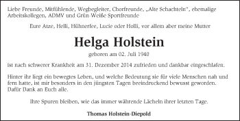 Traueranzeige von Helga Holstein von Märkische Oderzeitung