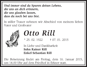 Traueranzeige von Otto Rill von Märkische Oderzeitung