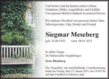 Traueranzeige von Siegmar Meseberg von Märkische Oderzeitung