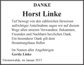 Traueranzeige von Horst Linke von Märkische Oderzeitung