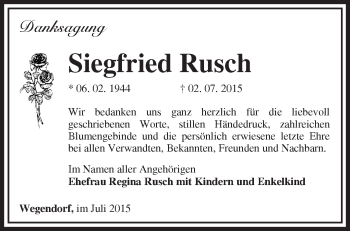 Traueranzeige von Siegfried Rusch von Märkische Oderzeitung