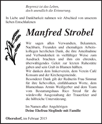 Traueranzeige von Manfred Strobel von Märkische Oderzeitung