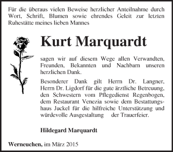 Traueranzeige von Kurt Marquardt von Märkische Oderzeitung