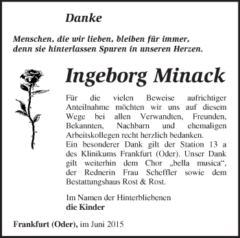 Traueranzeige von Ingeborg Minack von Märkische Oderzeitung