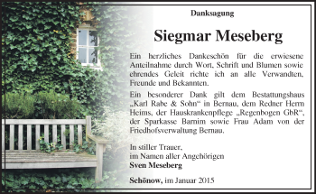 Traueranzeige von Siegmar Meseberg von Märkische Oderzeitung