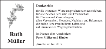 Traueranzeige von Ruth Müller von Märkische Oderzeitung