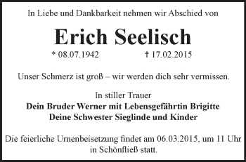 Traueranzeige von Erich Seelisch von Märkische Oderzeitung