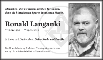 Traueranzeige von Ronald Langanki von Märkische Oderzeitung