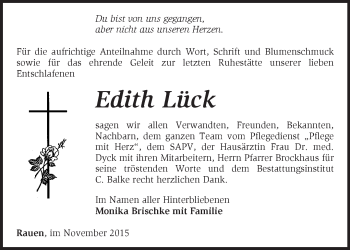 Traueranzeige von Edith Lück von Märkische Oderzeitung