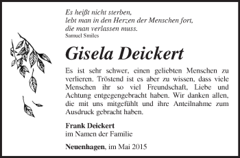 Traueranzeige von Gisela Deickert von Märkische Oderzeitung