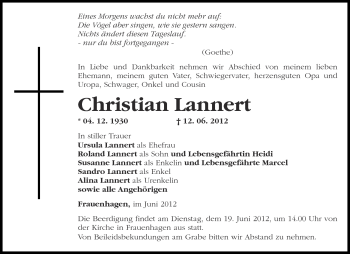 Traueranzeige von Christian Lannert von Märkische Oderzeitung