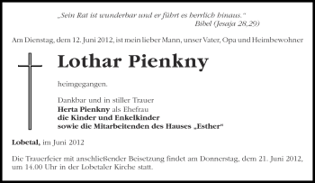 Traueranzeige von Lothar Pienkny von Märkische Oderzeitung