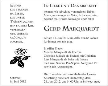 Traueranzeige von Gerd Marquardt von Märkische Oderzeitung