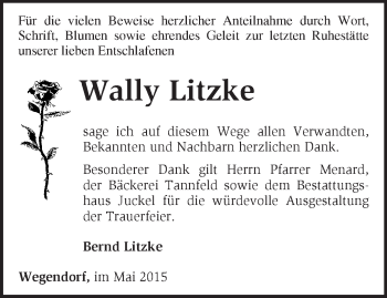 Traueranzeige von Wally Litzke von Märkische Oderzeitung