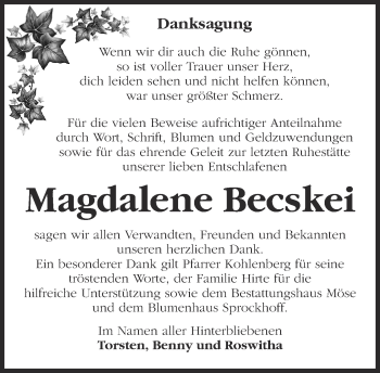 Traueranzeige von Magdalene Becskei von Märkische Oderzeitung