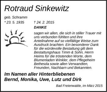 Traueranzeige von Rotrand Sinkewitz von Märkische Oderzeitung