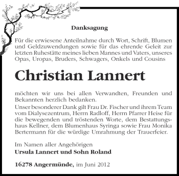 Traueranzeige von Christian Lannert von Märkische Oderzeitung