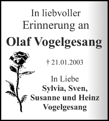 Traueranzeige von Olaf Vogelsang von Märkische Oderzeitung