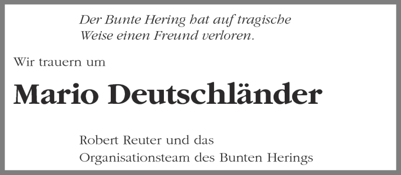  Traueranzeige für Mario Deutschländer vom 30.06.2012 aus Märkische Oderzeitung