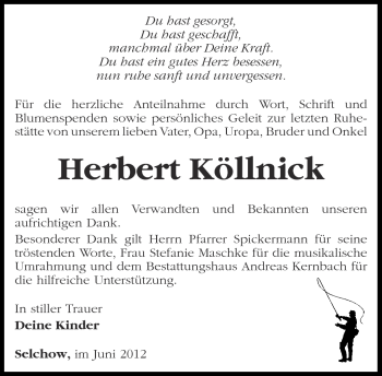 Traueranzeige von Herbert Köllnick von Märkische Oderzeitung