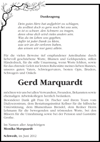 Traueranzeige von Gerd Marquardt von Märkische Oderzeitung