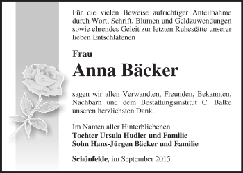 Traueranzeige von Anna Bäcker von Märkische Oderzeitung