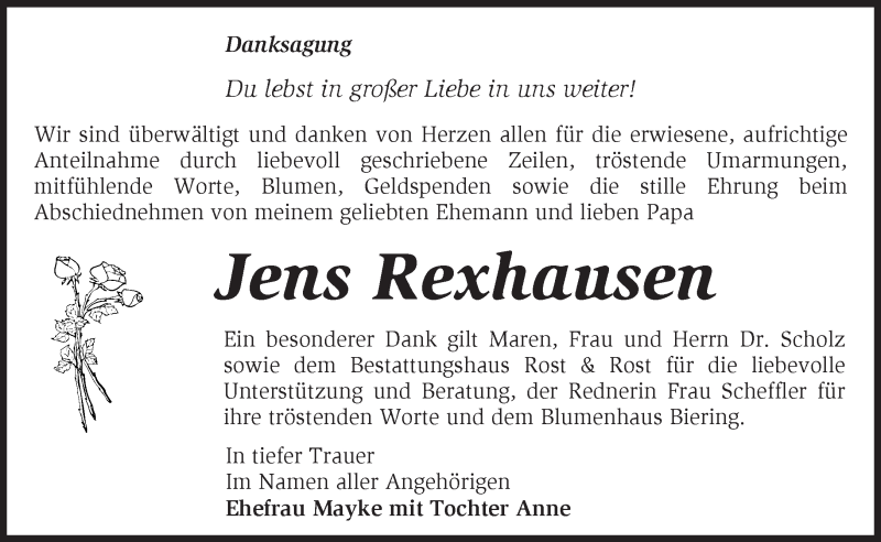 Traueranzeige für Jens Rexhausen vom 17.02.2015 aus Märkische Oderzeitung