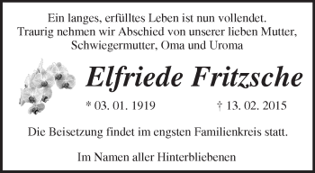 Traueranzeige von Elfriede Fritzsche von Märkische Oderzeitung