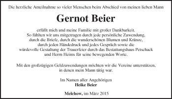 Traueranzeige von Gernot Beier von Märkische Oderzeitung