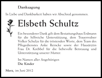 Traueranzeige von Elsbeth Schultz von Märkische Oderzeitung