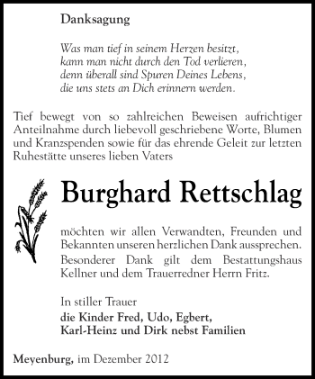 Traueranzeige von Burghard Rettschlag von Märkische Oderzeitung