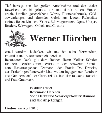 Traueranzeige von Werner Härchen von Märkische Oderzeitung