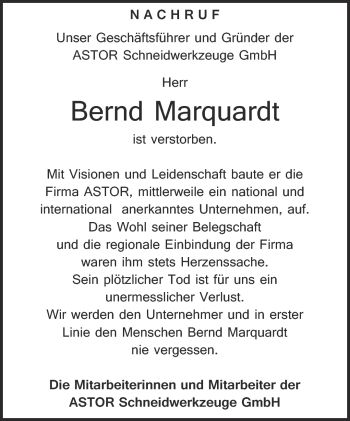 Traueranzeige von Bernd Marquardt von Märkische Oderzeitung