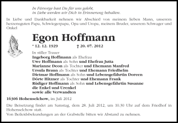 Traueranzeige von Egon Hoffmann von Märkische Oderzeitung