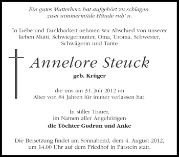 Traueranzeige von Annelore Steuck von Märkische Oderzeitung