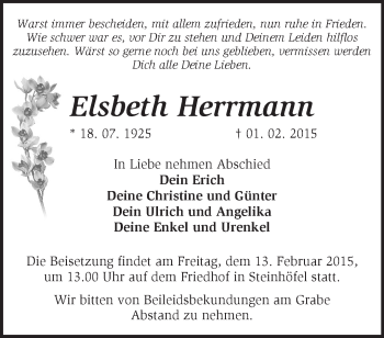 Traueranzeige von Elsbeth Herrmann von Märkische Oderzeitung