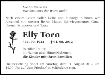 Traueranzeige von Elly Torn von Märkische Oderzeitung